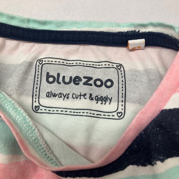 bluezoo Empire Waist Cotton Striped T-Shirt Dress Blue Pink Green Size 5-6 - Picture 2 of 7